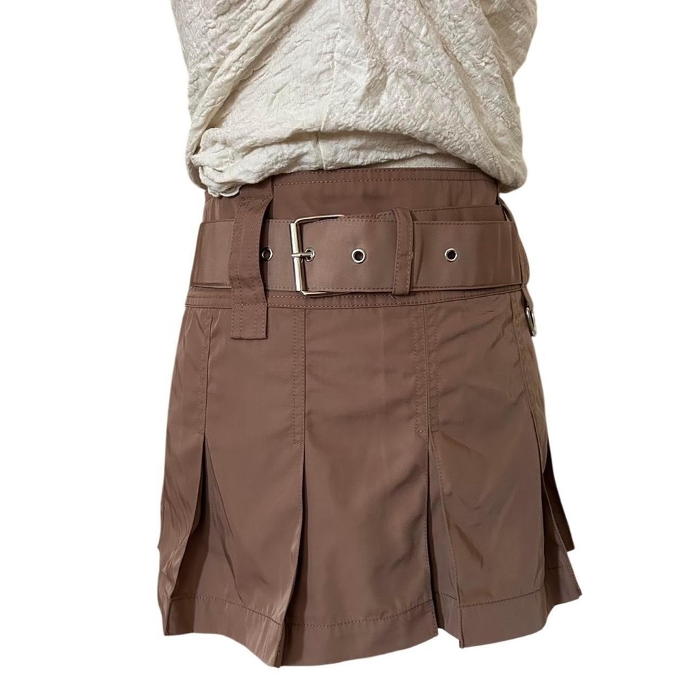 h:ours Pleated Cargo Mini Skirt Tan Brown Belted Y2K Utility Style Size S - Picture 2 of 4